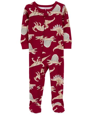 Pyjama 1 pièce à pieds en coton ajusté à motif dinosaure, 