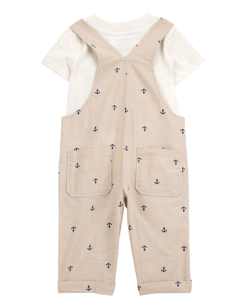 Baby 2-Piece Anchor Tee & Overall Set - Tan/Ivory, 