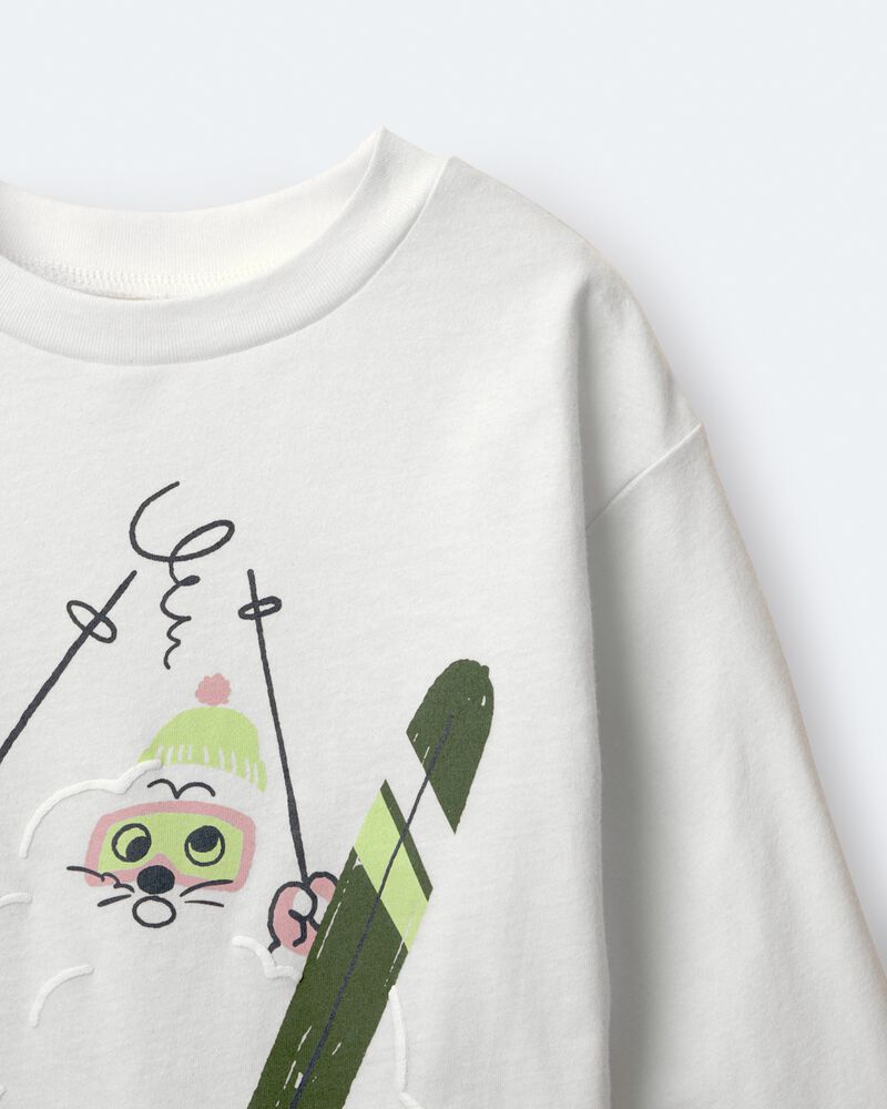 Toddler Skiing Squish Long-Sleeve Relaxed Graphic Tee - Cream, image 6 of 6 slides