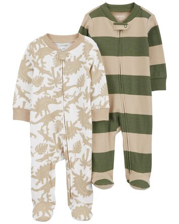 2-Pack Striped Zip-Up Cotton Sleeper Pyjamas, 