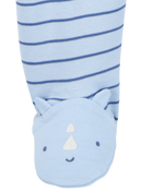 Baby Boy Rhino Striped 2-Way Zip Cotton Sleeper Pyjamas - Blue, image 3 of 4 slides
