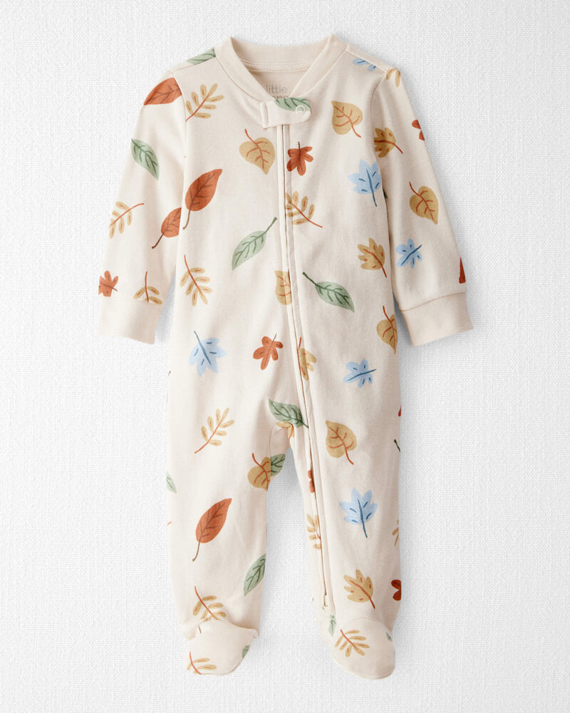 Baby Organic Cotton Sleep & Play Pyjamas in Autumn Leaves Print, image 1 of 5 slides