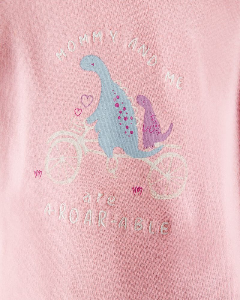 Baby Girl Dinosaur Print Cotton Long-Sleeve Tee & Pant Set - Pink/White, image 2 of 5 slides