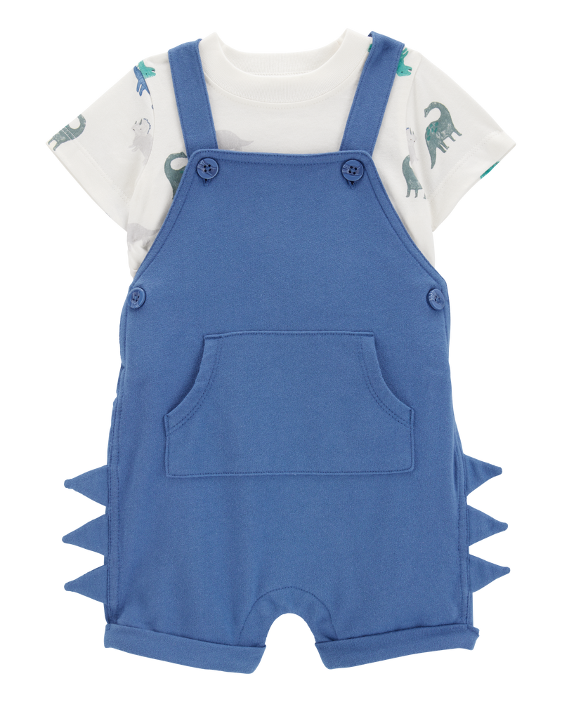Bébé Ensemble 2 pièces t-shirt imprimé de dinosaure et salopette courte - Bleu marine, image 1 sur 6 diapositives
