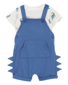 Bébé Ensemble 2 pièces t-shirt imprimé de dinosaure et salopette courte - Bleu marine, image 1 sur 6 diapositives