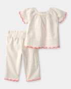 Baby Girl 2-Piece Solid Linen Short-Sleeve Overall Set - White, image 1 of 6 slides