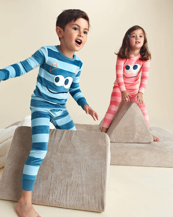 Toute-petit fille - Pyjama ajust&eacute; 2 pi&egrave;ces en DreamPlush &agrave; rayures et motif monstre &ndash; Corail, 