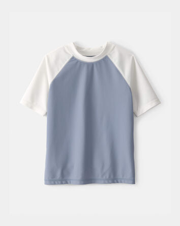Boys Colorblock Short-Sleve Rashguard - Blue/Ivory, 