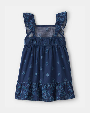 Tout-petit fille - Robe &agrave; &eacute;paules volant&eacute;es &agrave; motif floral - Bleu marine, 