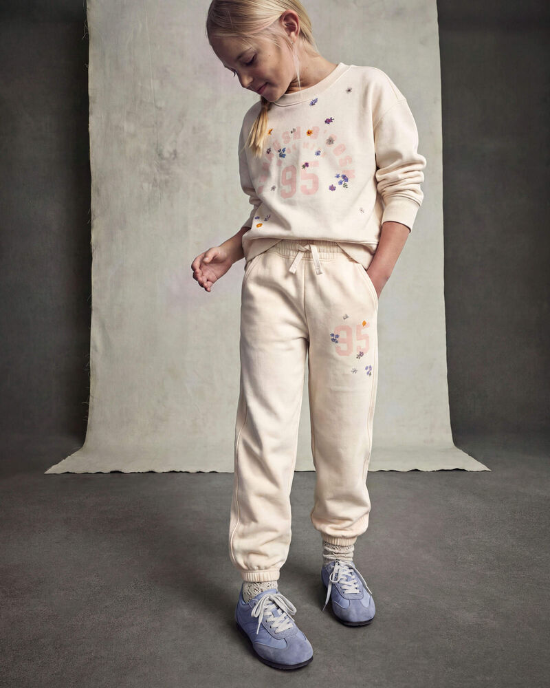 Girls '95' Floral French Terry Joggers - Cream, image 5 of 6 slides