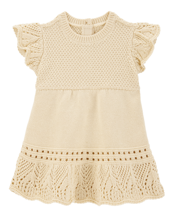 Baby Pointelle Sweater Dress- Cream, 