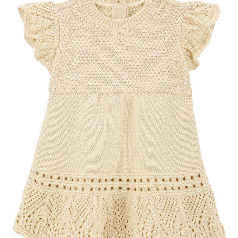 Cream Baby Pointelle Sweater Dress- Cream | Carter’s Oshkosh Canada