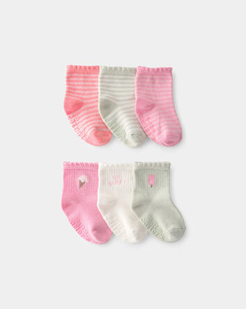 B&eacute;b&eacute; fille - Emballage 6 paires de chaussettes, cr&egrave;me glac&eacute;e - Rose/Ivoire, 