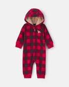 Baby Boy Buffalo Check Fleece Long-Sleeve Jumpsuit - Red/Black, image 1 of 4 slides