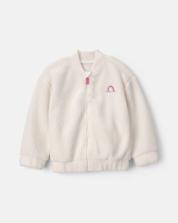 Toute-petite fille &ndash; Blouson en micromolleton teddy &agrave; fermeture &agrave; glissi&egrave;re et arc-en-ciel &ndash; Cr&egrave;me, 