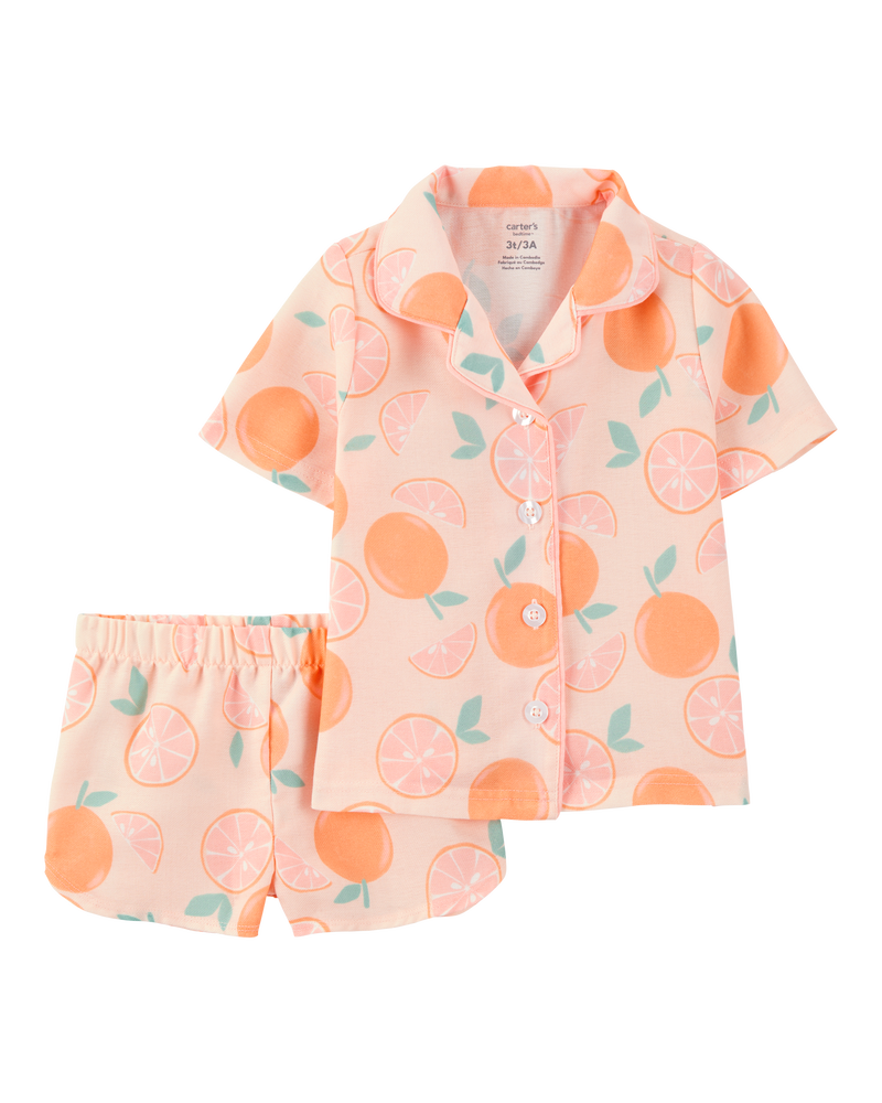 Tout-petit fille - Pyjama 2 pièces imprimé d’orange - Rose, image 1 sur 3 diapositives