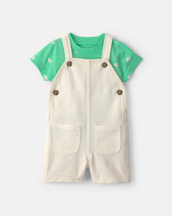 Baby 2-Piece Fish Short-Sleeve Overall Set - Green/Ivory, 