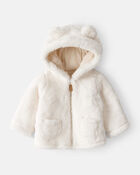 Baby Sherpa Hooded Long-Sleeve Sweater - White, image 1 of 4 slides