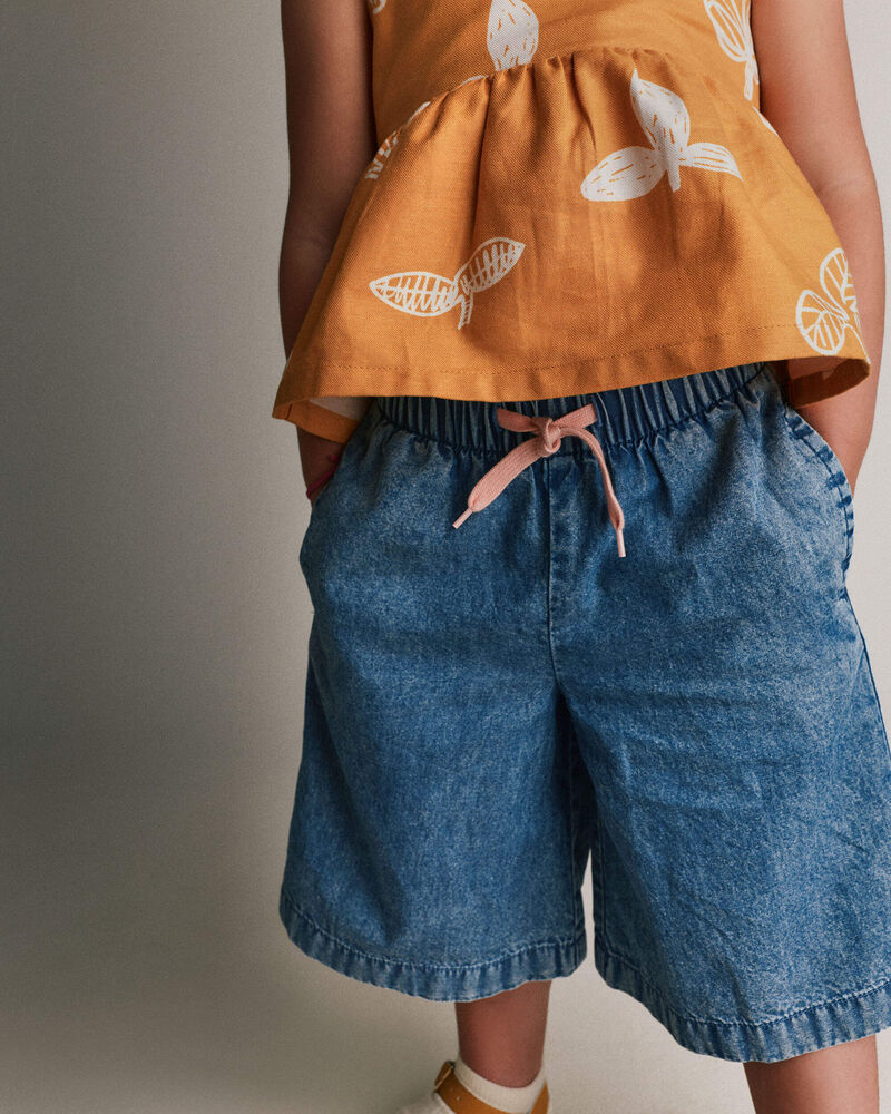 Toddler Girl Wide-Leg Cropped Pant in Chambray, image 3 of 7 slides