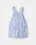 Toddler Girl Cherry Canvas Shortall - Blue, image 2 of 4 slides