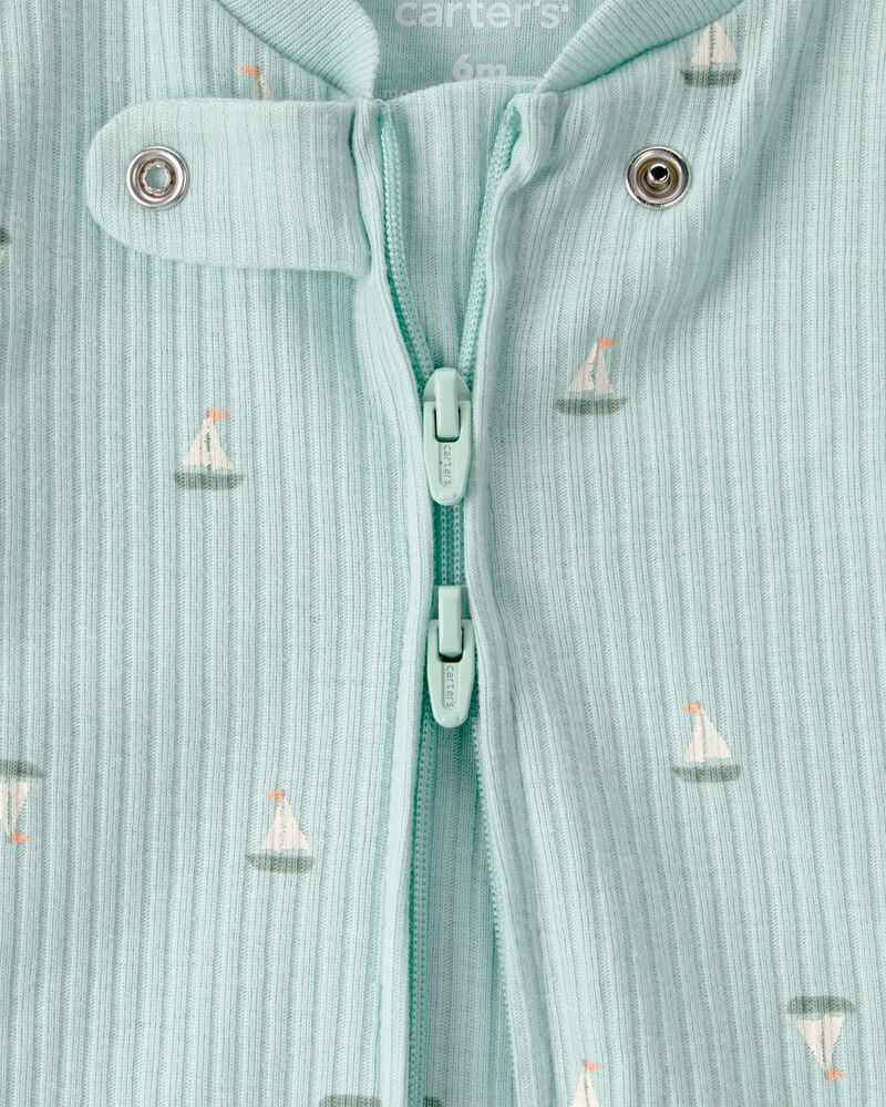 B&eacute;b&eacute; gar&ccedil;on - Grenouill&egrave;re avec fermeture &agrave; glissi&egrave;re 2 sens, motif voilier - Vert, image 3 sur 4 diapositives