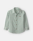 Chemise boutonn&eacute;e en flanelle &agrave; carreaux et motif chien pour tout-petit - Vert/Blanc, image 1 sur 5 diapositives