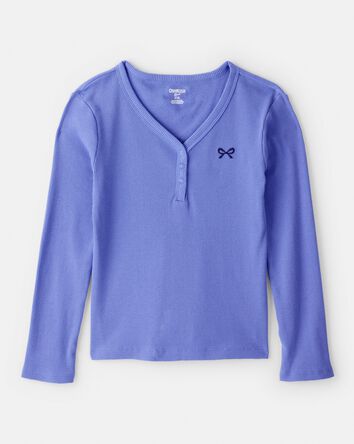 Girls Bow Henley Top - Blue, 
