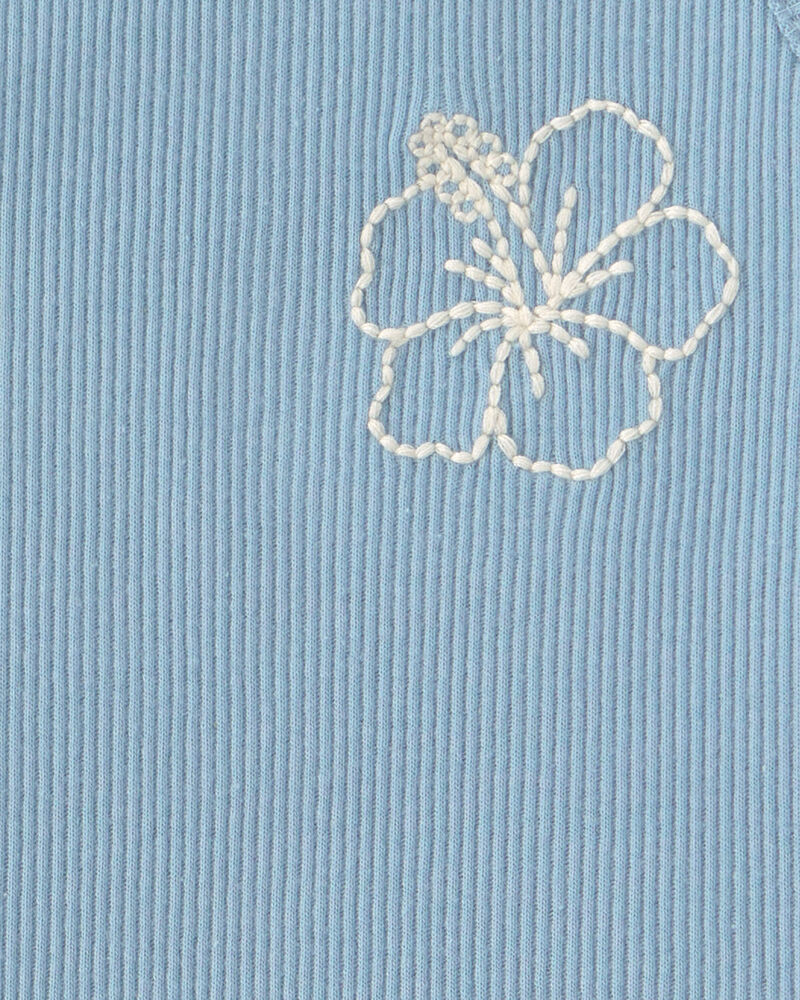 Baby Girl Flower Ribbed Tank Top - Blue, image 2 of 3 slides