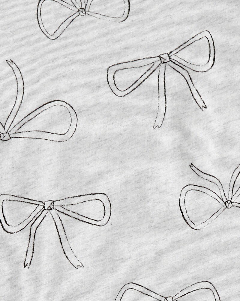 Girls Bow Print Long Sleeve Cotton Dress - Grey, image 3 of 4 slides