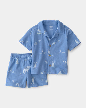 Baby Boy 2-Piece Sailboat Top & Short Set - Blue, 
