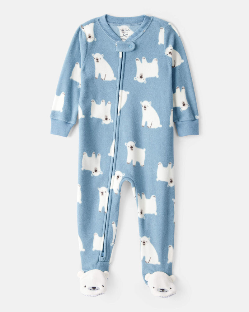 Toddler Boy 1-Piece Polar Bear Fleece Footie Pyjama - Blue, image 1 of 4 slides