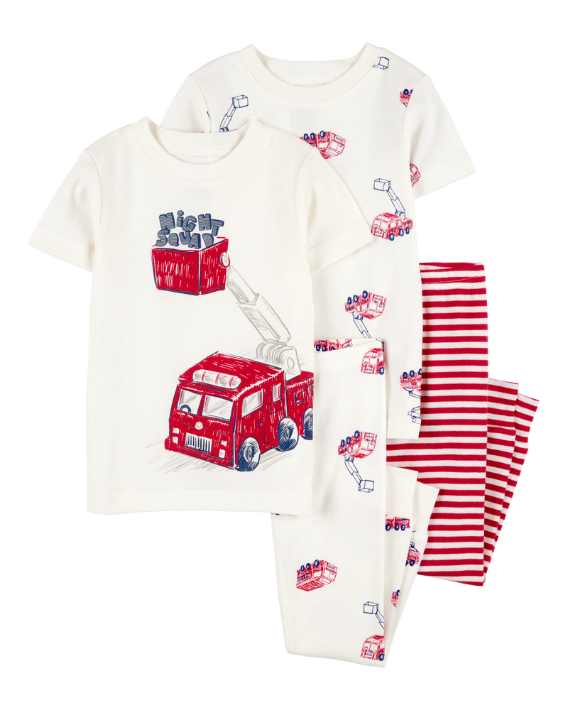 Bébé Pyjama 4 pièces en coton à motif de camion d’incendie, image 1 sur 4 diapositives