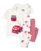 Bébé Pyjama 4 pièces en coton à motif de camion d’incendie, image 1 sur 4 diapositives