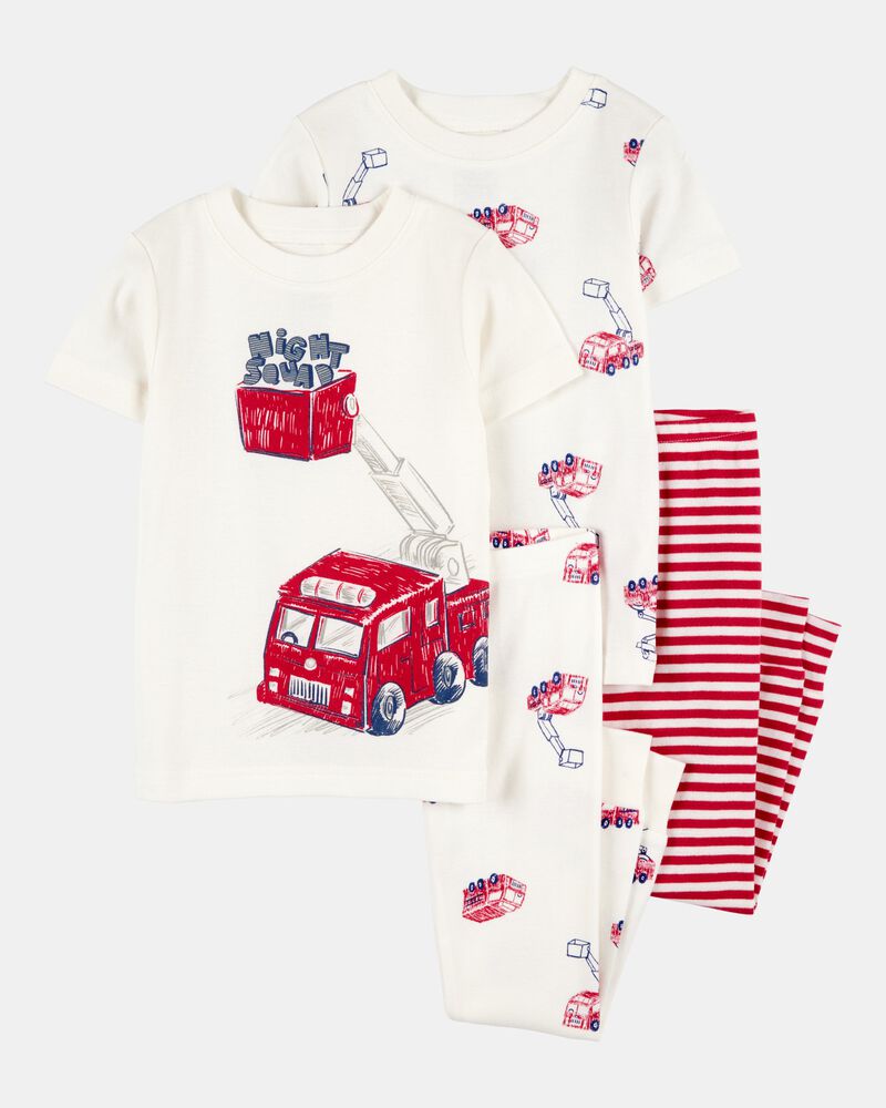 Toddler Boy 4-Piece Fire Truck Cotton Pyjamas, image 1 of 4 slides