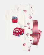 Toddler Boy 4-Piece Fire Truck Cotton Pyjamas, image 1 of 4 slides