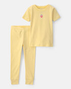 Toddler Girl Strawberry 100% Cotton Snug Fit 2-Piece Pyjama Set - Yellow, image 1 of 5 slides