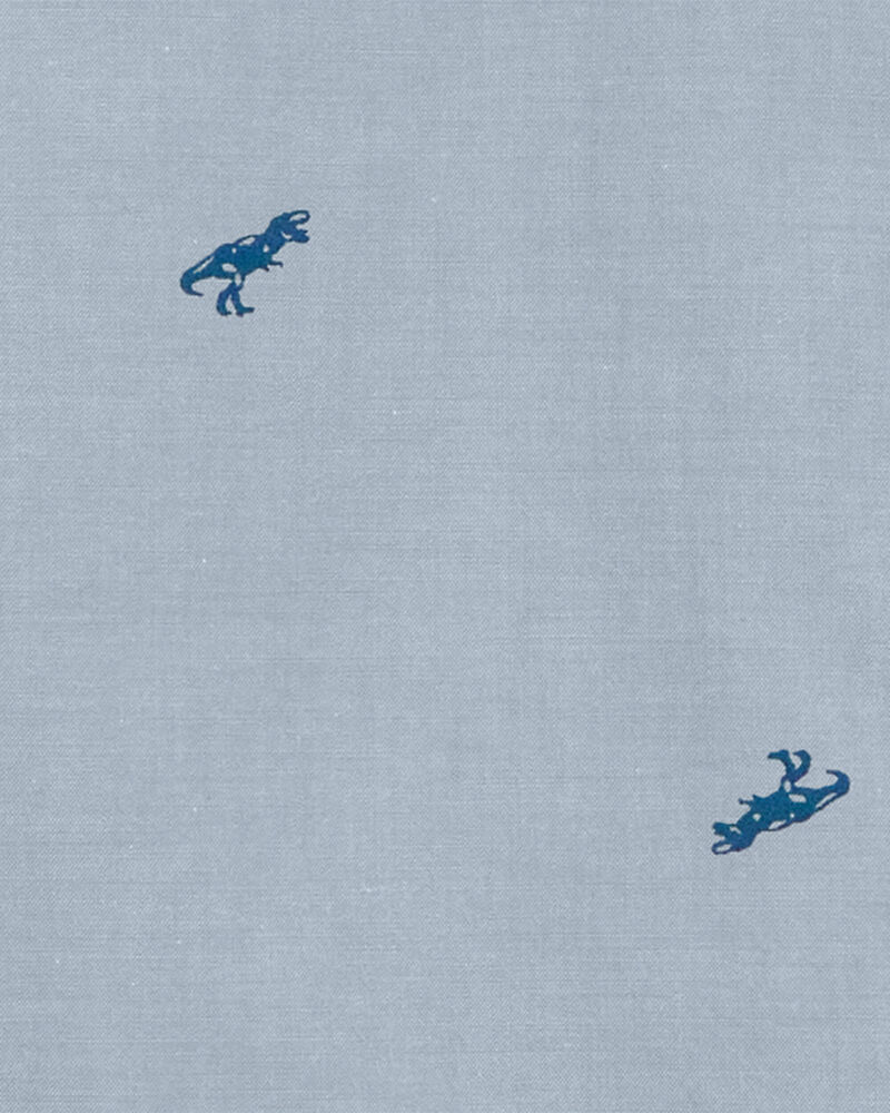 Kid Long-Sleeve Dinosaur Print Chambray Button-Down Shirt - Blue, image 2 of 3 slides
