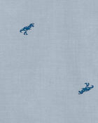 Kid Long-Sleeve Dinosaur Print Chambray Button-Down Shirt - Blue, image 2 of 3 slides