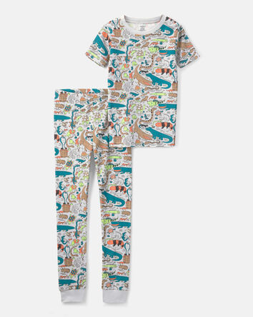 Boys Alligator 100% Cotton Snug Fit 2-Piece Pyjama Set - Grey, 