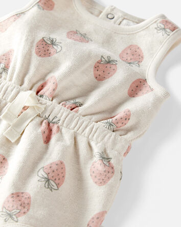 Baby Girl Organic Cotton Strawberry-Print Romper, 