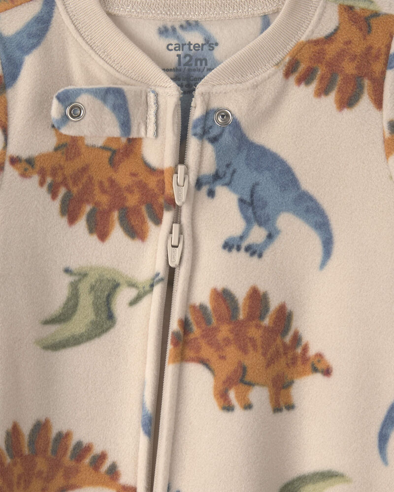 Baby Boy 1-Piece Dino 2-Way Zip Fleece Loose Fit Footed Pyjama - Tan, image 3 of 6 slides