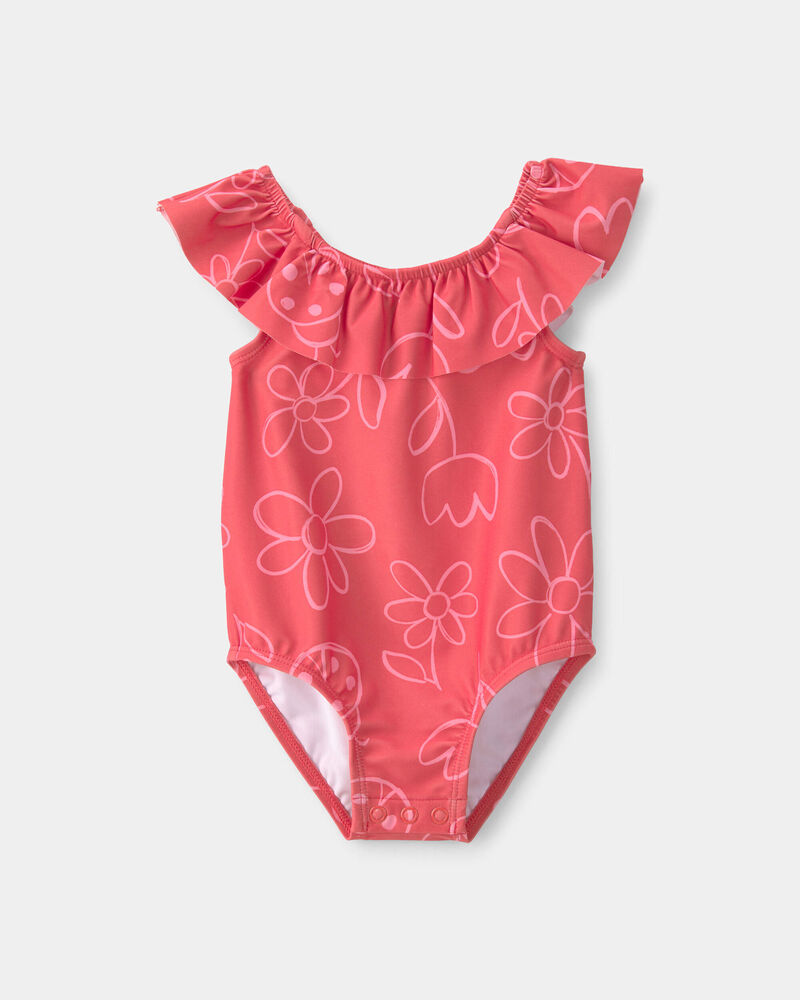 Baby Girl Floral 1-Piece Swimsuit - Red, image 1 of 5 slides