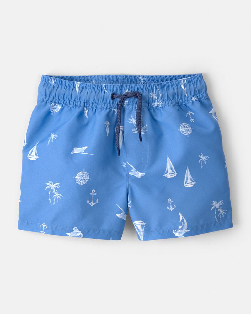 Toddler Boy Sailboat Swim Trunks - Blue, image 1 of 4 slides