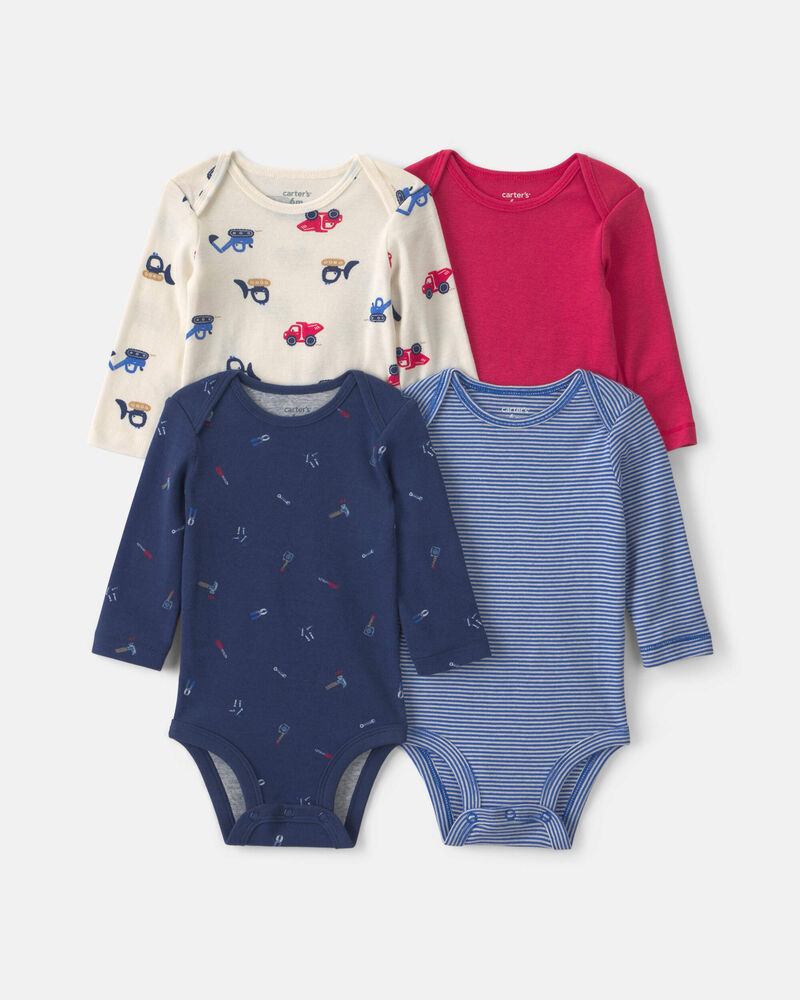 Baby Boy 4-Pack Construction Long-Sleeve Multipack Bodysuits, image 1 of 6 slides