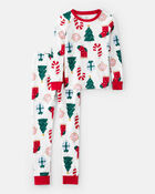 Kid Christmas Print 100% Cotton Long-Sleeve 2-Piece Pyjamas - White, image 1 of 3 slides