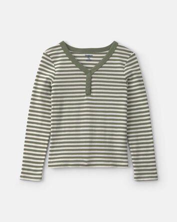Girls Striped Long-Sleeve Rib Top - Green/White, 
