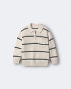 Toddler Boy Striped Quarter-Zip Sweater - Cream/Sage, image 2 of 6 slides