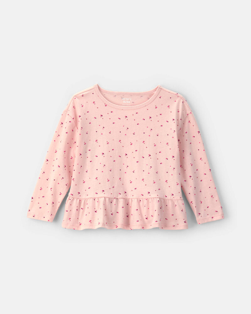 Toute-petite fille - Haut p&eacute;plum manches longues &agrave; motif c&oelig;urs&nbsp;&ndash; Rose, image 1 sur 2 diapositives