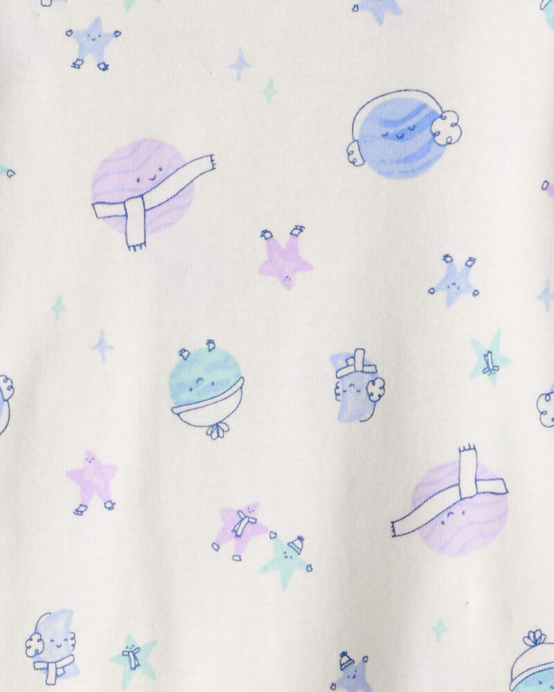 Tout-petit fille - Pyjama 4 pi&egrave;ces ajust&eacute; en coton &agrave; manches longues &agrave; imprim&eacute; &eacute;toiles de l&rsquo;espace - Blanc/Mauve, image 3 sur 3 diapositives