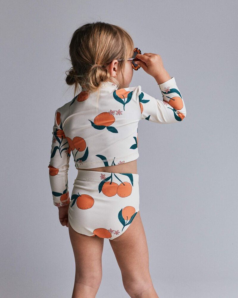Toddler Girl Half-Zip Long-Sleeve Rashguard Set in Clementine Grove Print - Cream, image 4 of 6 slides